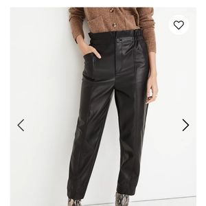 Vegan Leather Pull-On Paperbag Pants